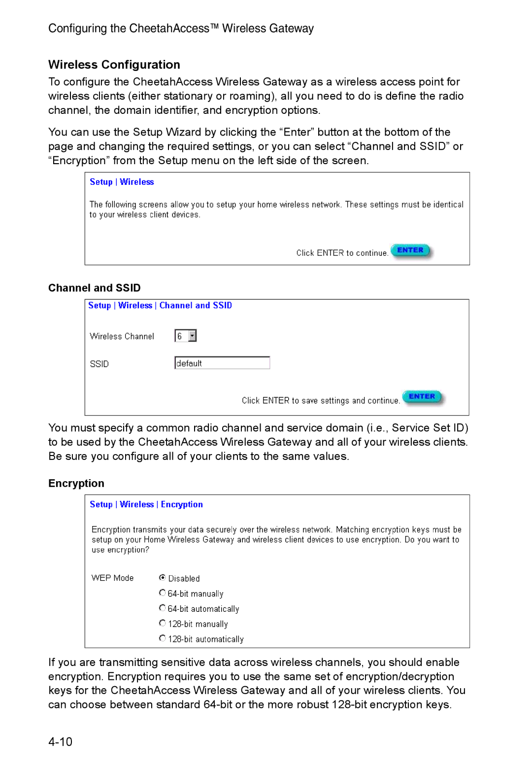 Accton Technology AC-IG2004W manual Wireless Configuration, Channel and Ssid, Encryption 