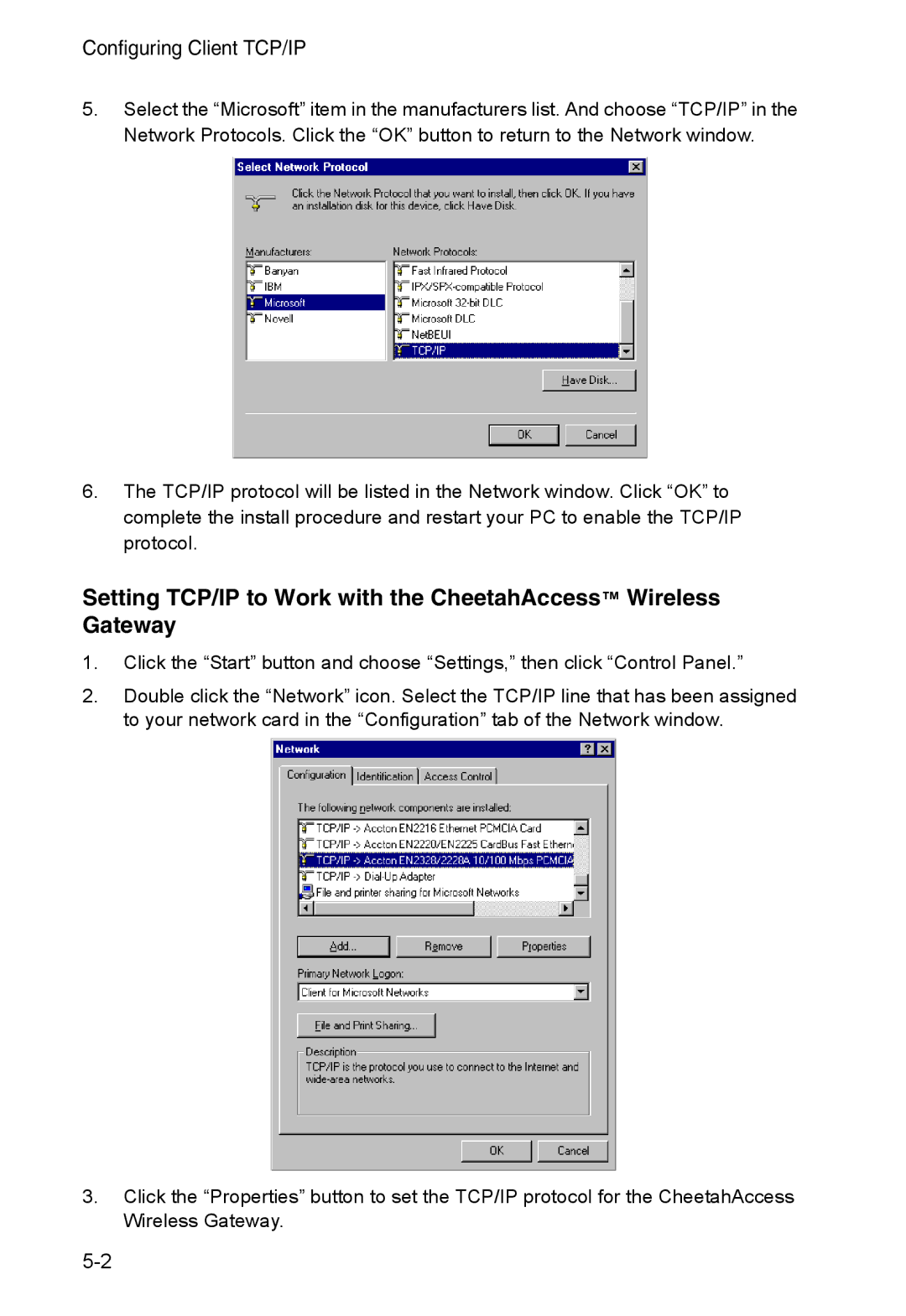 Accton Technology AC-IG2004W manual Configuring Client TCP/IP 