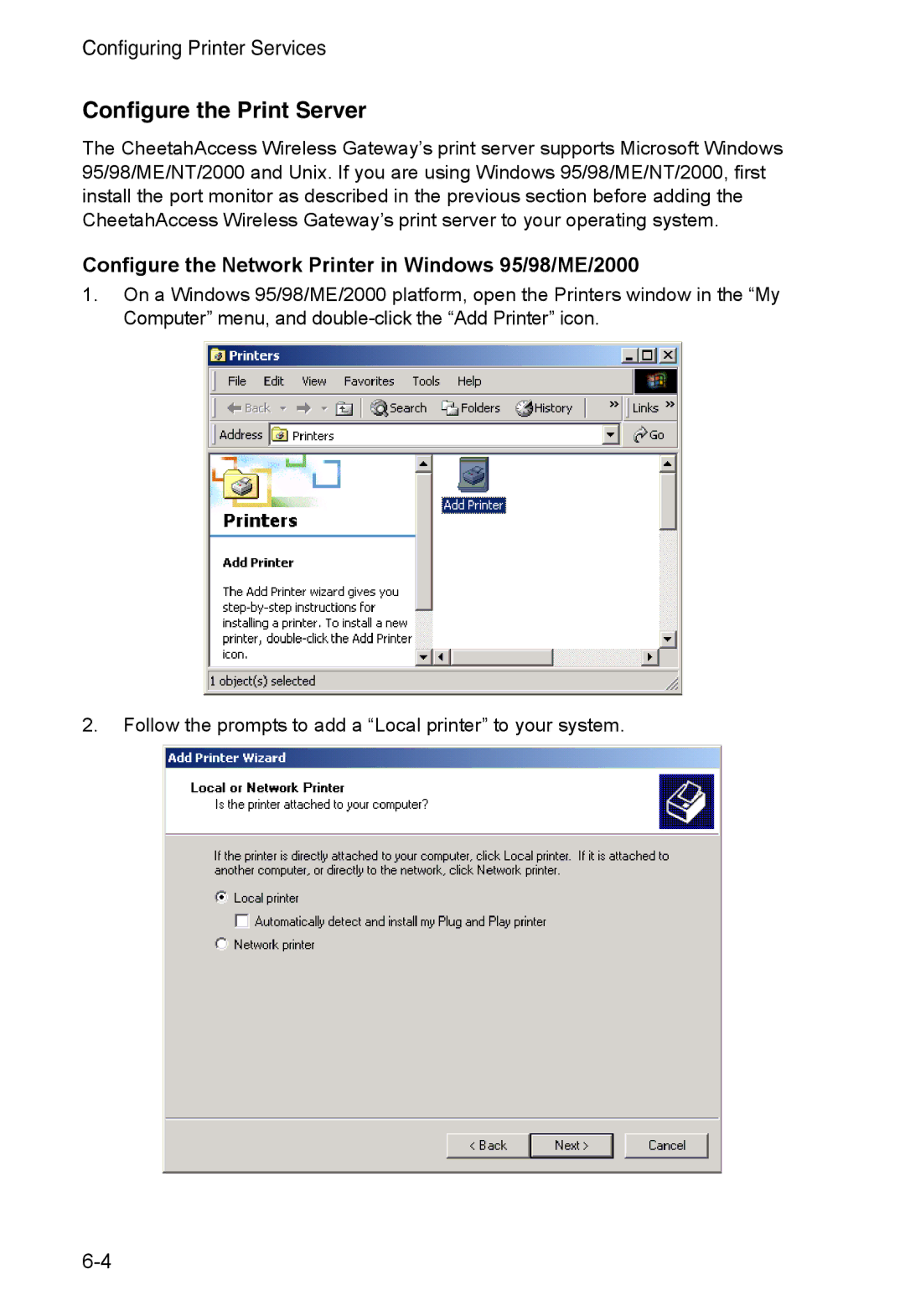 Accton Technology AC-IG2004W manual Configure the Print Server, Configure the Network Printer in Windows 95/98/ME/2000 