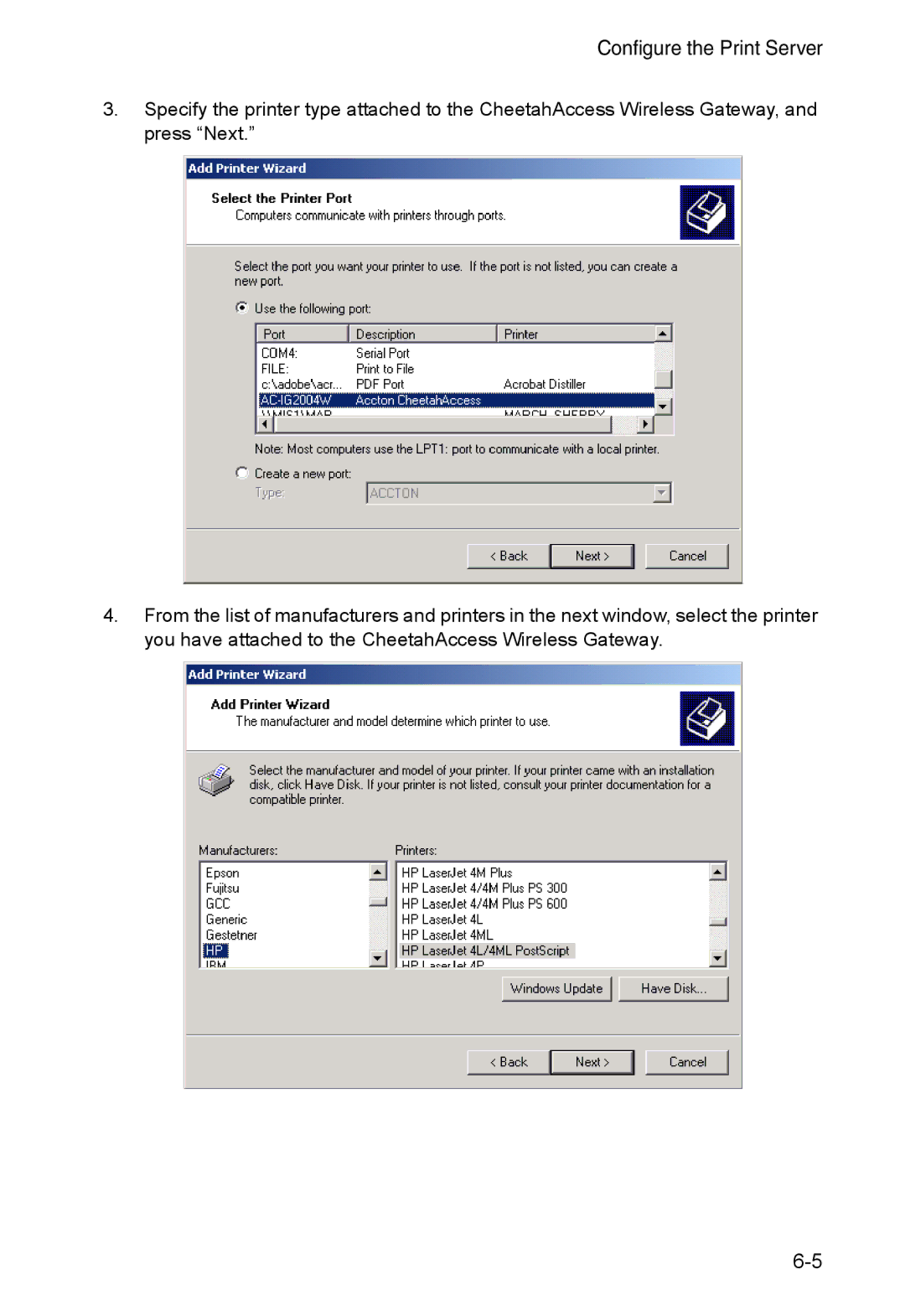 Accton Technology AC-IG2004W manual Configure the Print Server 