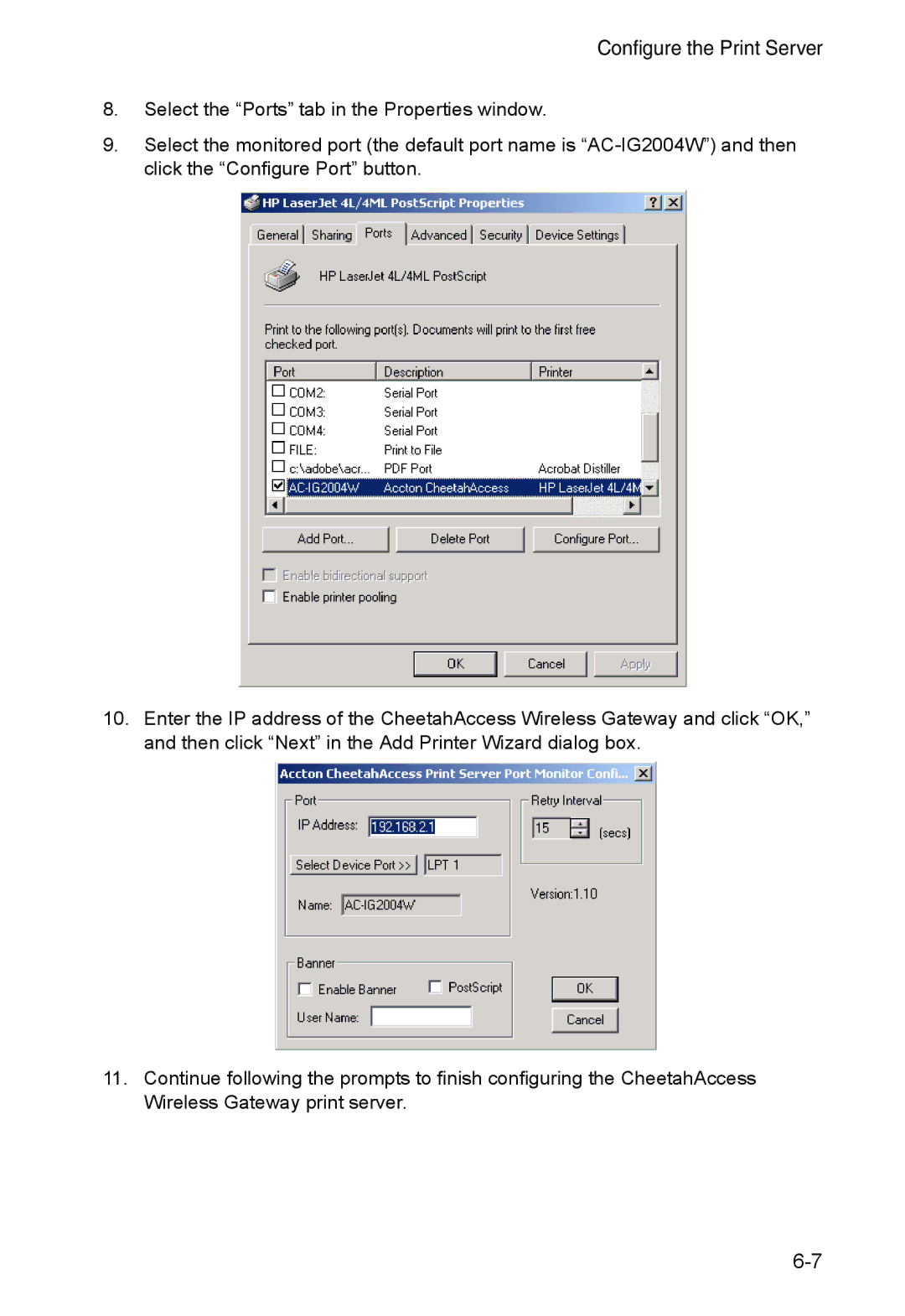 Accton Technology AC-IG2004W manual Configure the Print Server 