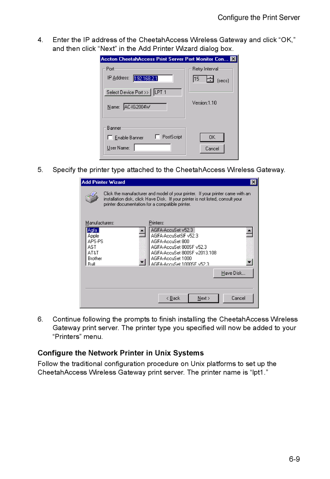 Accton Technology AC-IG2004W manual Configure the Network Printer in Unix Systems 