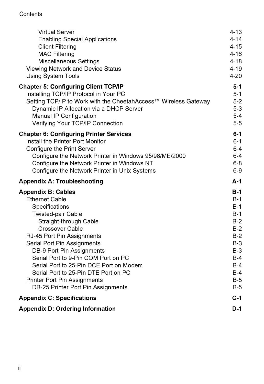 Accton Technology AC-IG2004W manual Configuring Client TCP/IP, Appendix C Specifications Appendix D Ordering Information 