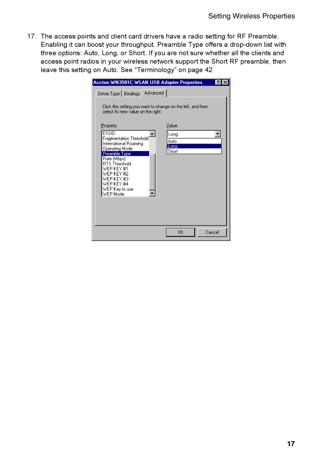 Accton Technology Cheetah Wireless USB Adapter, 3501C manual Setting Wireless Properties 