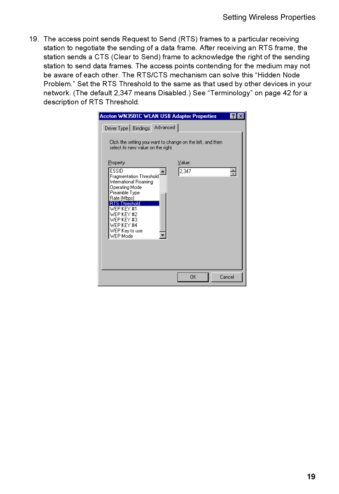 Accton Technology Cheetah Wireless USB Adapter, 3501C manual Setting Wireless Properties 