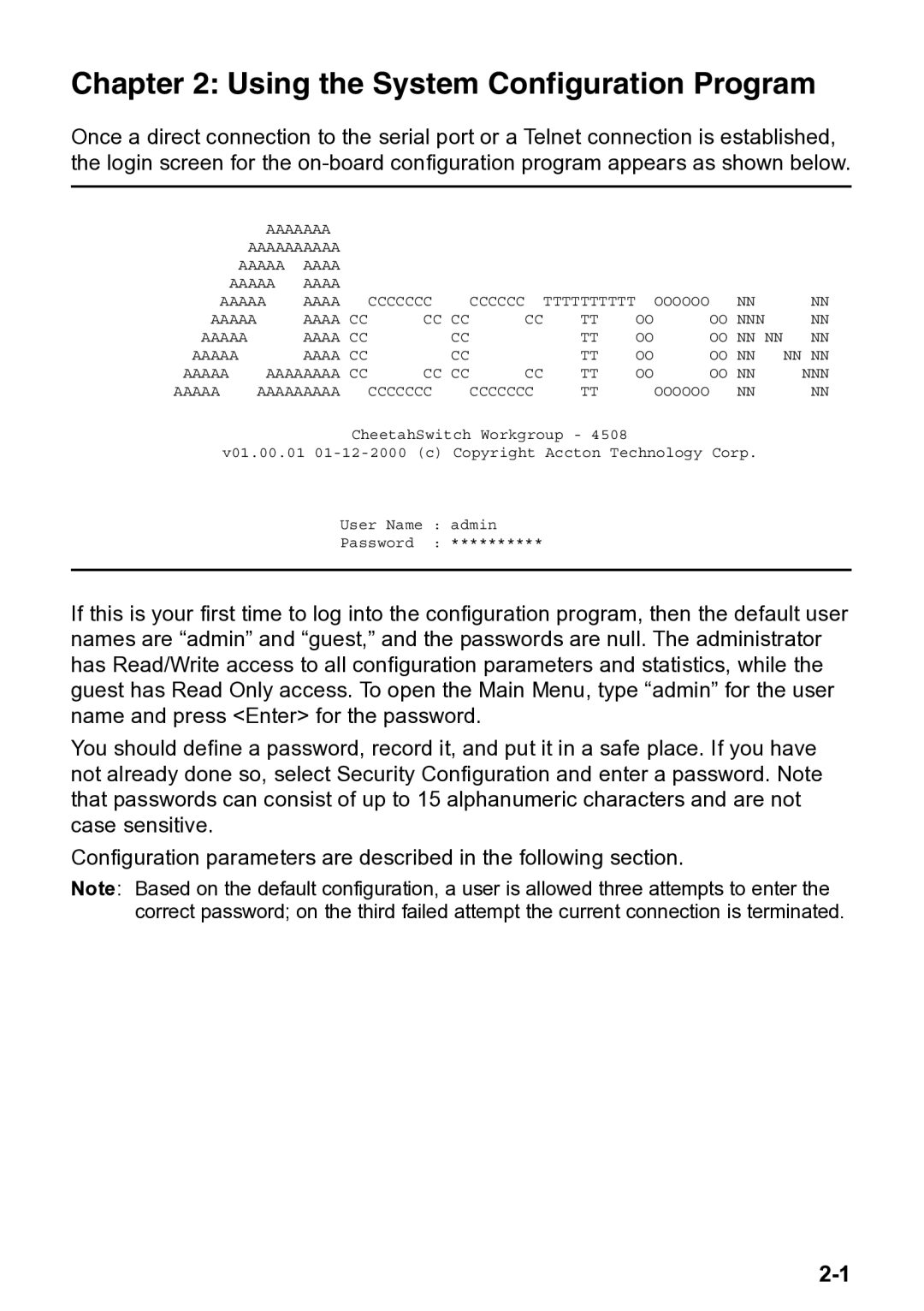 Accton Technology 4508, CheetahSwitch Workgroup manual Using the System Configuration Program 