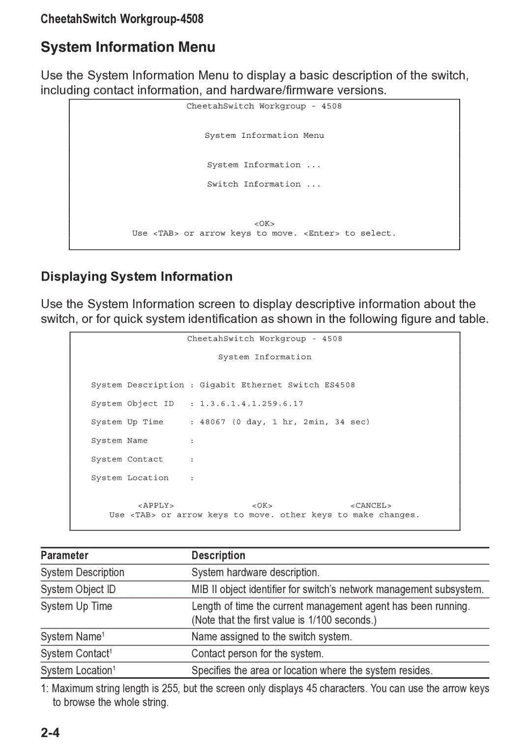 Accton Technology CheetahSwitch Workgroup, 4508 manual System Information Menu, Displaying System Information 