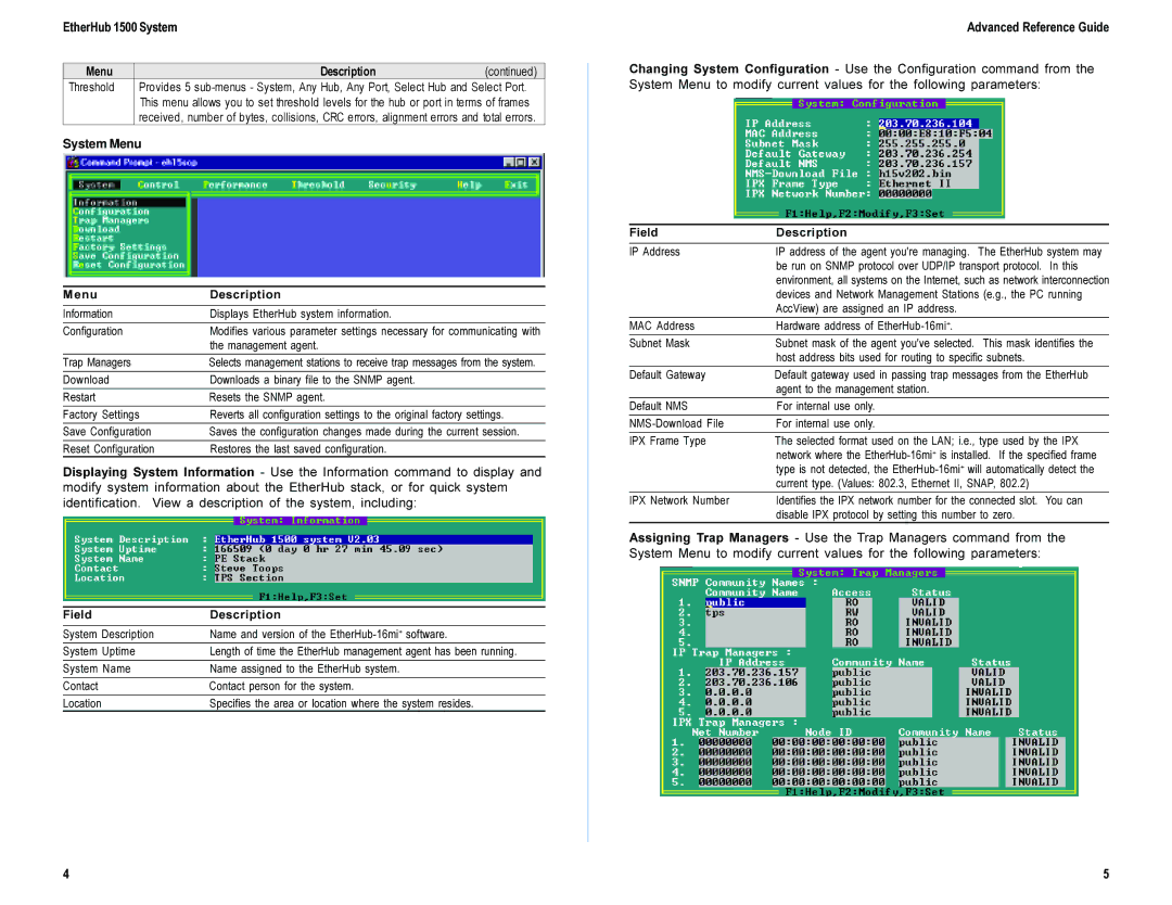 Accton Technology EH1502S Threshold, Management agent, Trap Managers, Save Configuration, IP Address, Default Gateway 