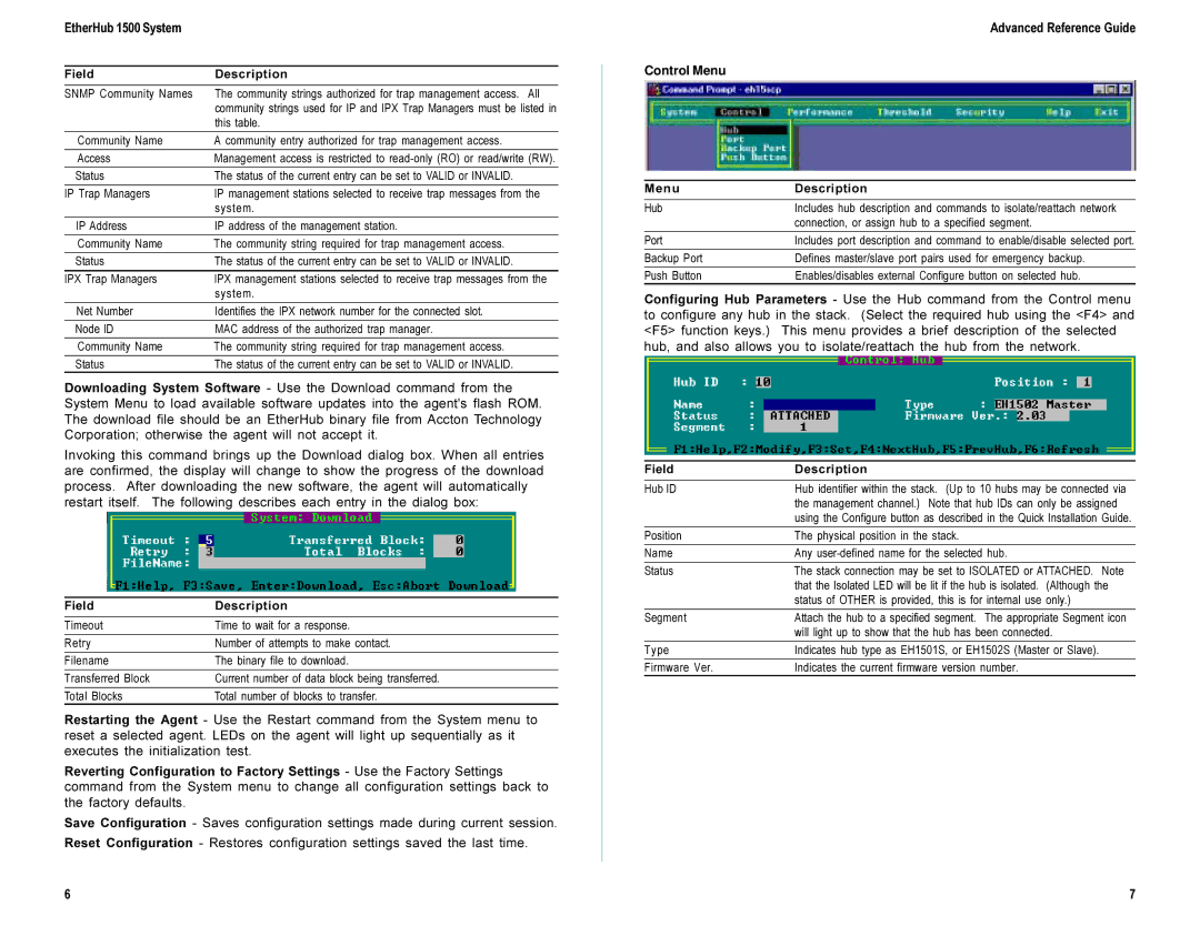 Accton Technology E0398-R01 Snmp Community Names, This table, Status, IP Trap Managers, System, IPX Trap Managers, Hub 