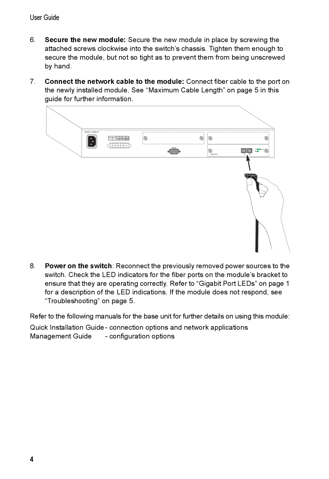 Accton Technology 150471-102, E062000-R01, EM4601-SX-SC, 1000BASE-SX Gigabit Uplink Module manual User Guide 