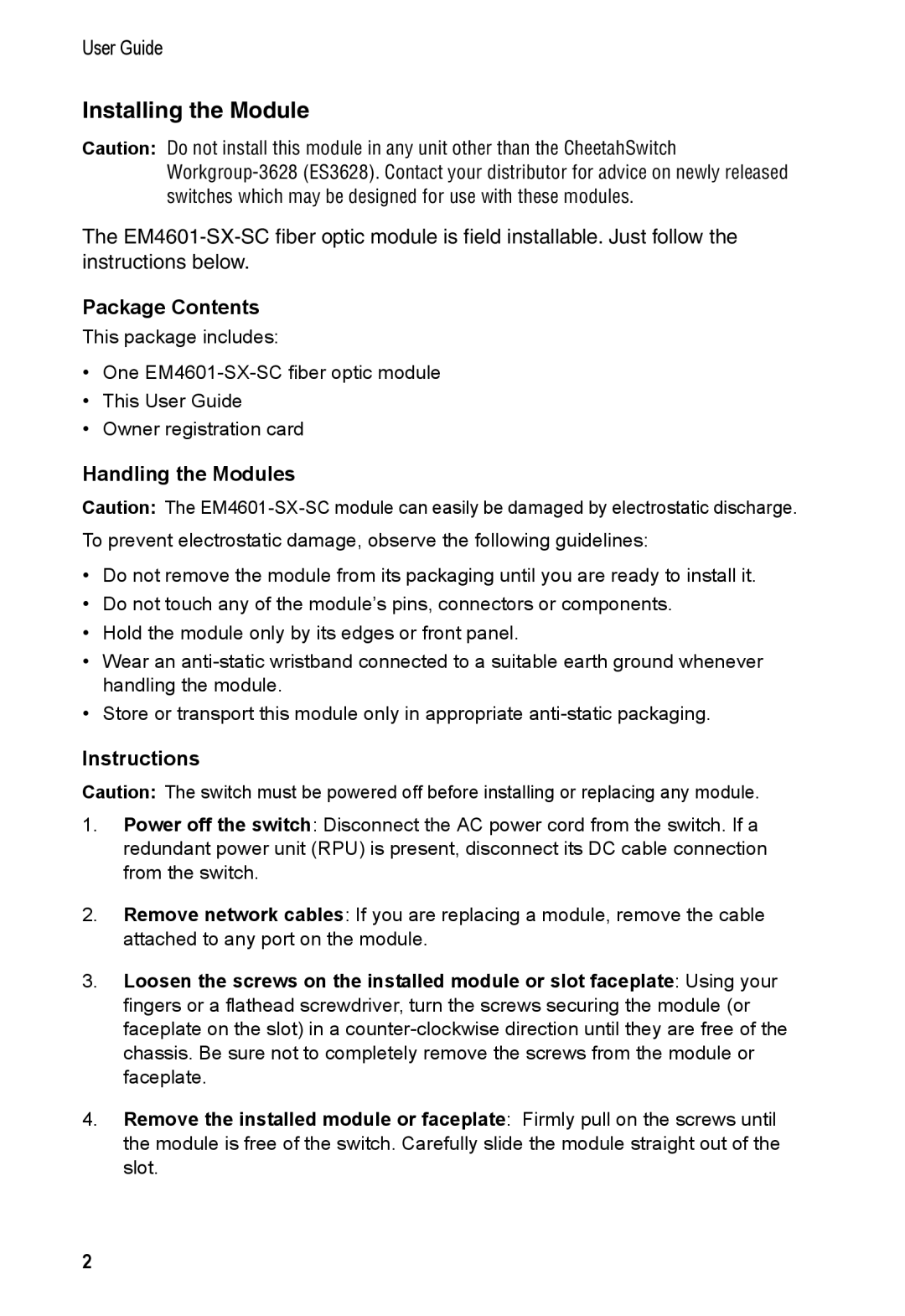 Accton Technology E062000-R01, EM4601-SX-SC, 150471-102 manual Installing the Module, Package Contents 