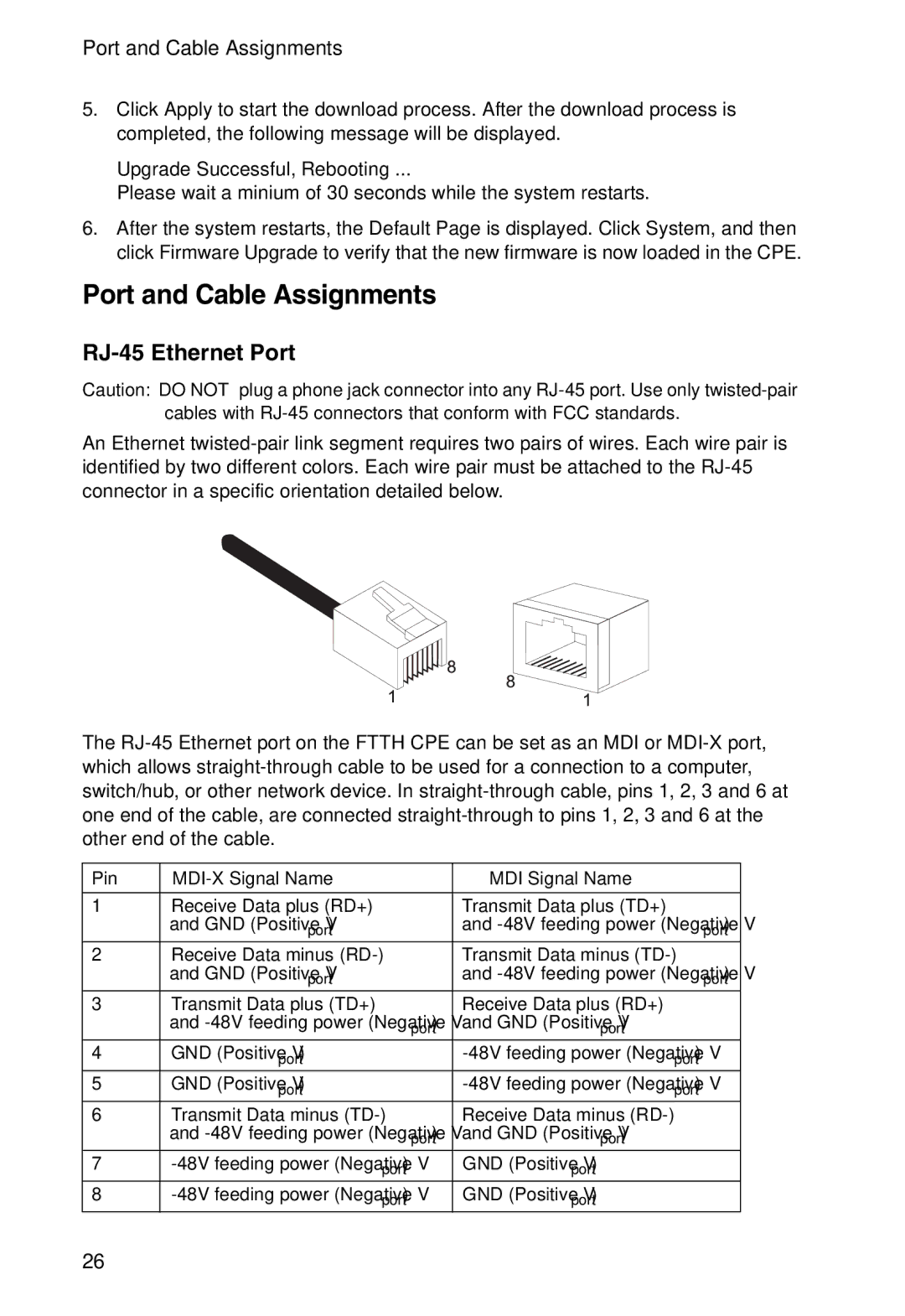 Accton Technology EC3802-WDM manual Port and Cable Assignments, RJ-45 Ethernet Port 