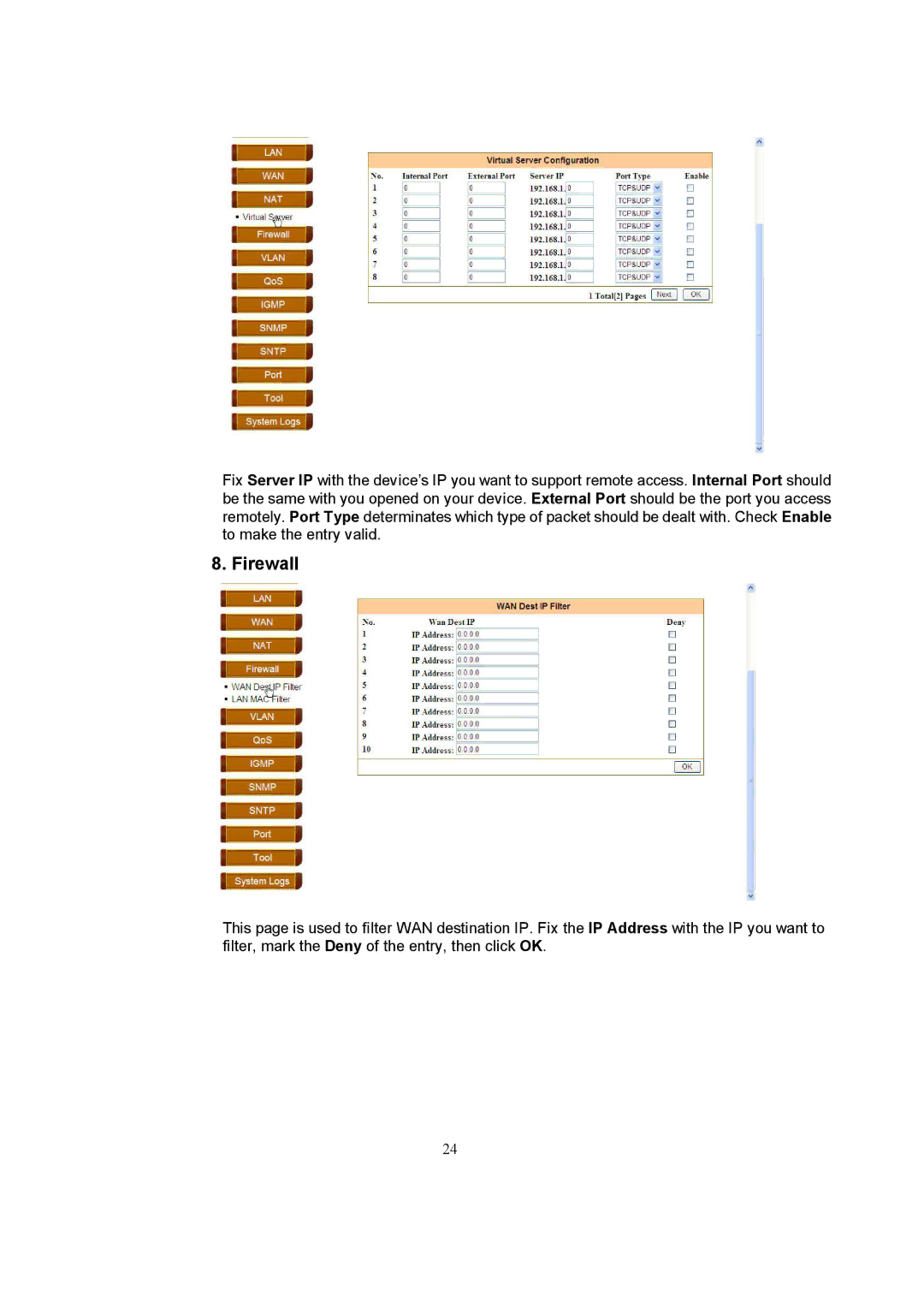 Accton Technology EC3805 manual Firewall 