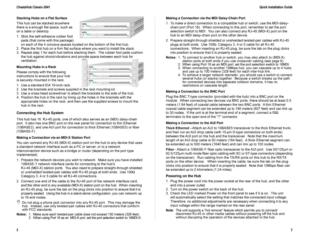 Accton Technology EH2041S, E0698-R02 Ventilation, Connecting the Hub System, Quick Installation Guide, Powering on the Hub 