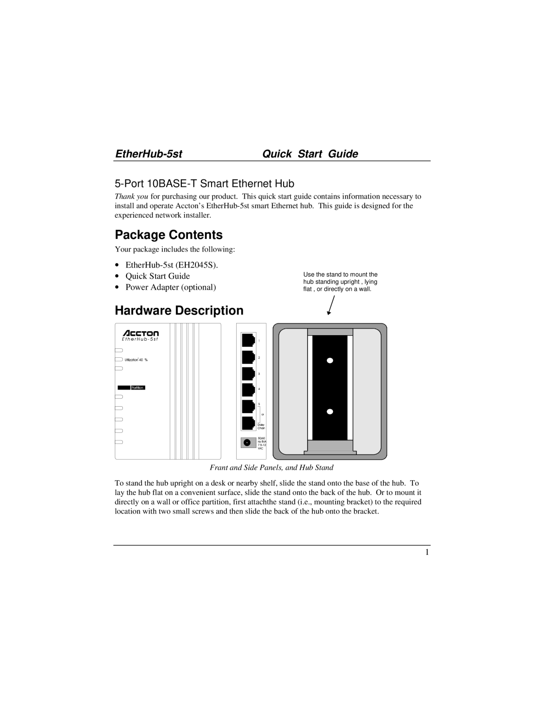 Accton Technology EH2045S quick start Package Contents, Hardware Description 