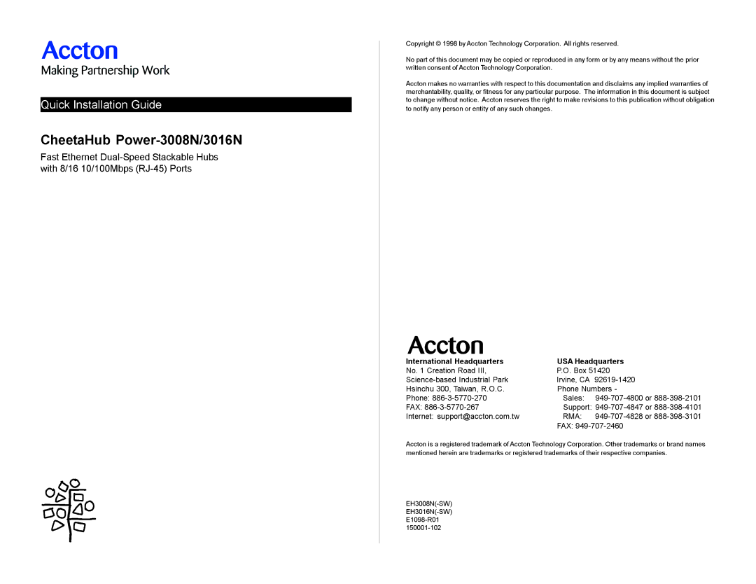 Accton Technology CheetaHub Power Fast Ethernet Dual-Speed Stackable Hubs, EH3008N, EH3016N CheetaHub Power-3008N/3016N 