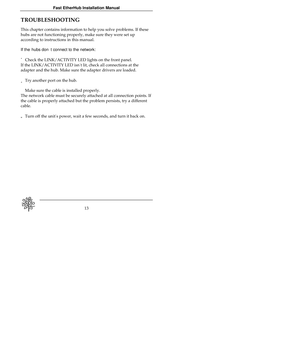 Accton Technology 12se, EH3012C, 8se, EH3008C manual Troubleshooting, If the hubs don’t connect to the network 