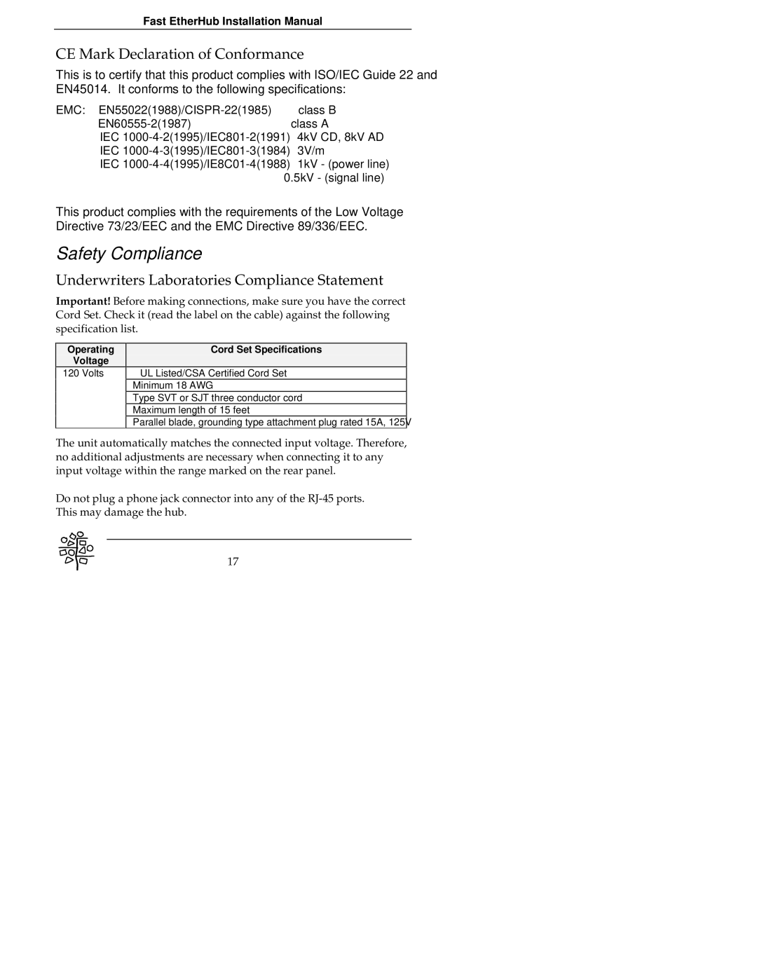 Accton Technology 12se, EH3012C, 8se, EH3008C manual Safety Compliance 