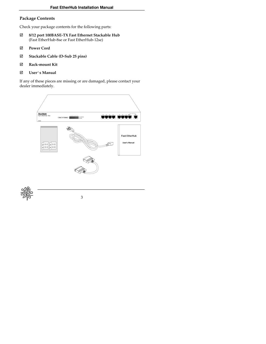 Accton Technology 8se, EH3012C, EH3008C, 12se manual Package Contents 