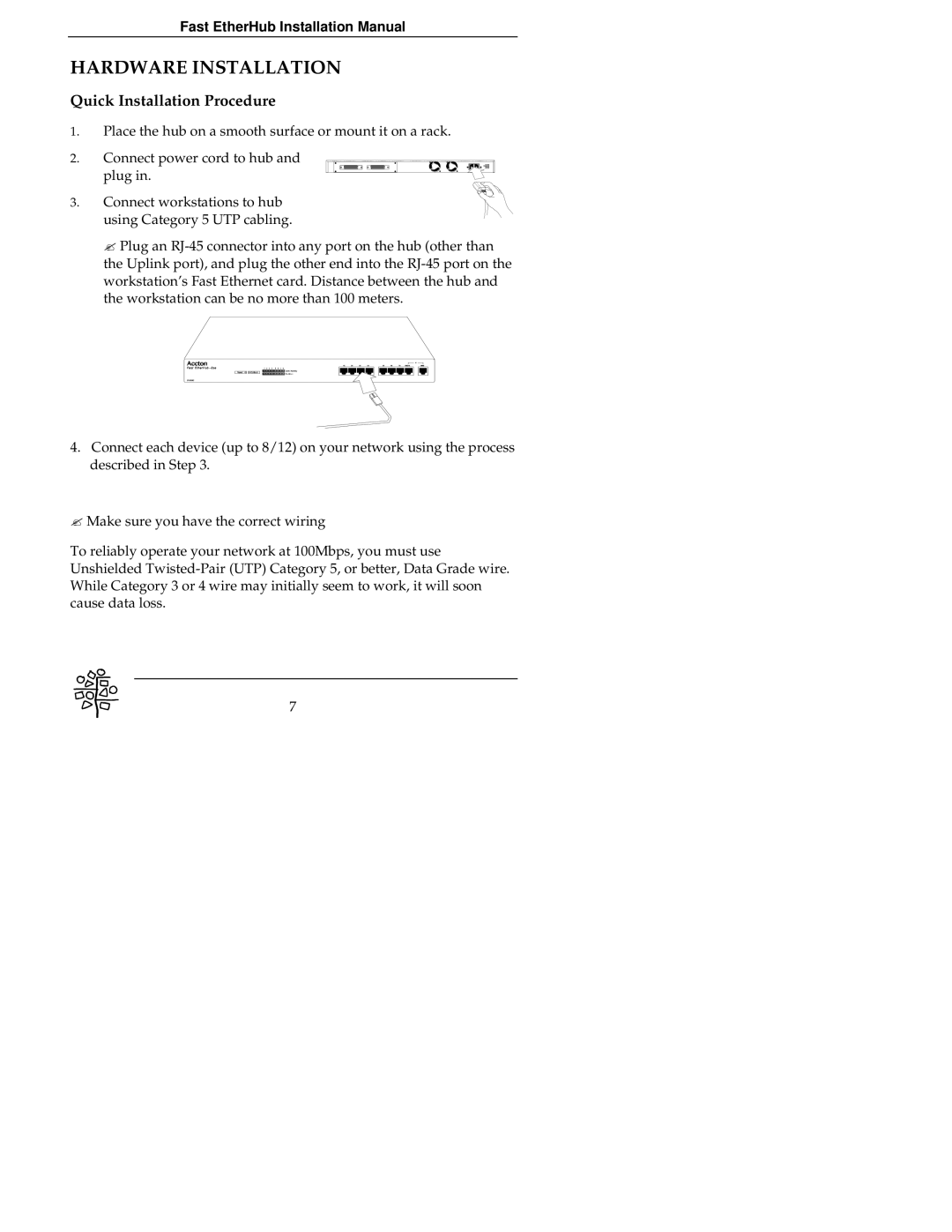 Accton Technology 8se, EH3012C, EH3008C, 12se manual Hardware Installation, Quick Installation Procedure 