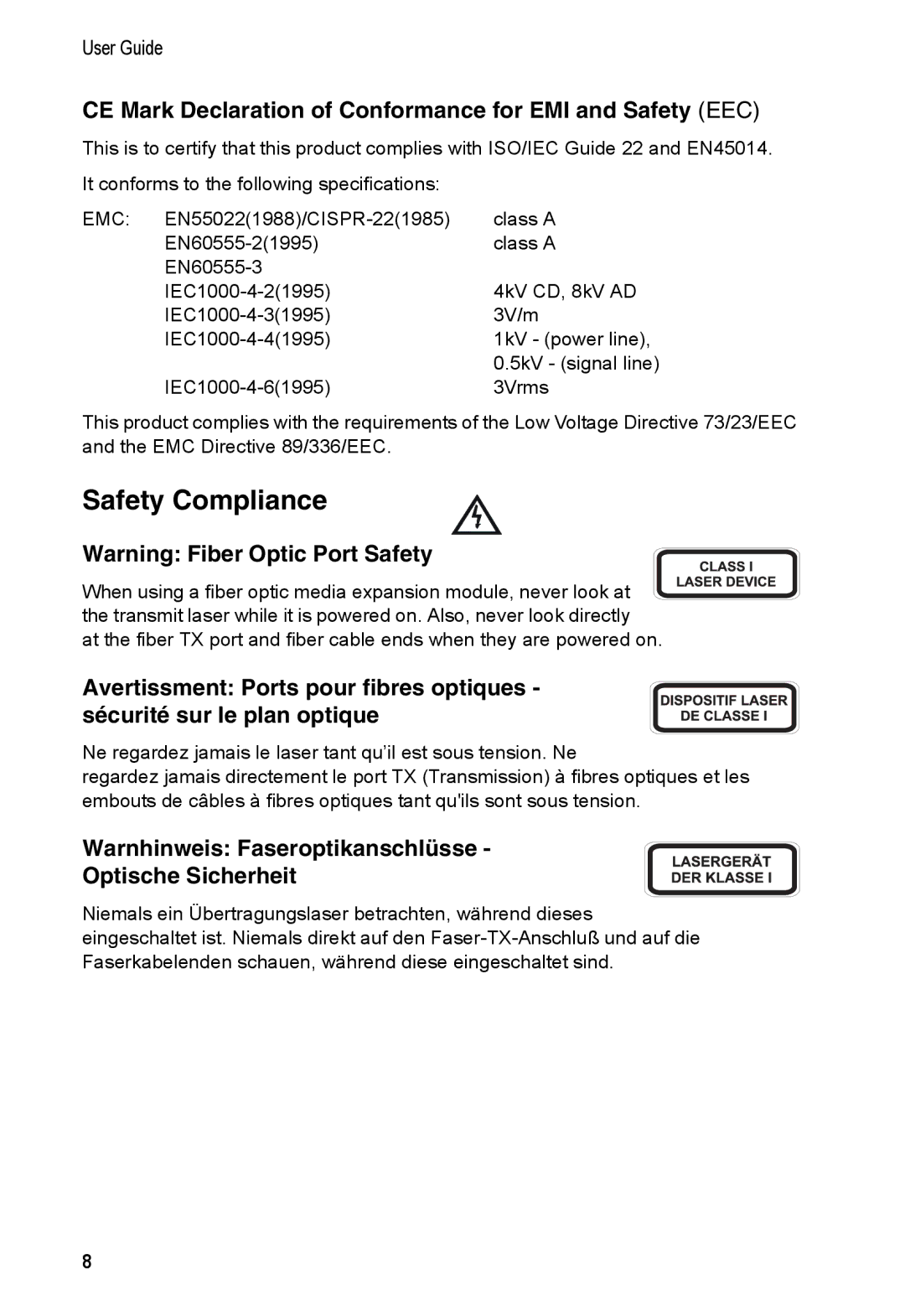 Accton Technology EM4582-LX-SC, 1000BASE-LX Safety Compliance, CE Mark Declaration of Conformance for EMI and Safety EEC 