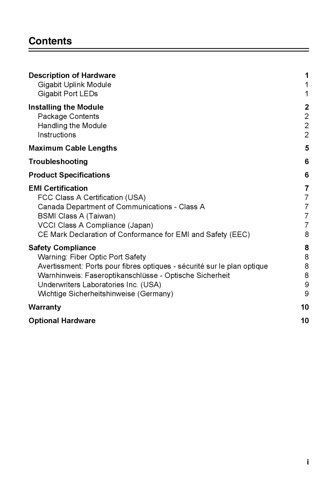 Accton Technology 1000BASE-LX, EM4582-LX-SC manual Contents 