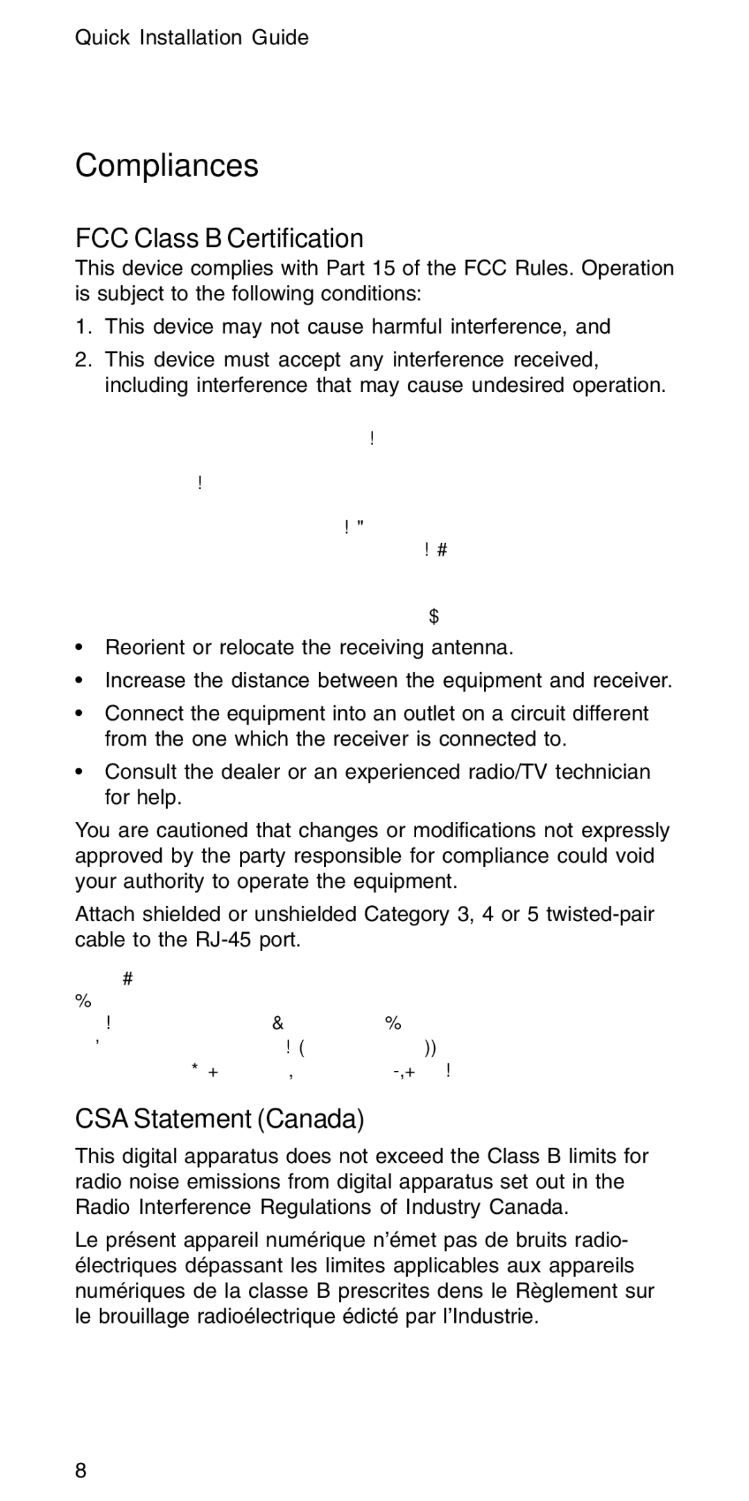 Accton Technology EN1207D-TX manual Compliances, FCC Class B Certification, CSA Statement Canada 