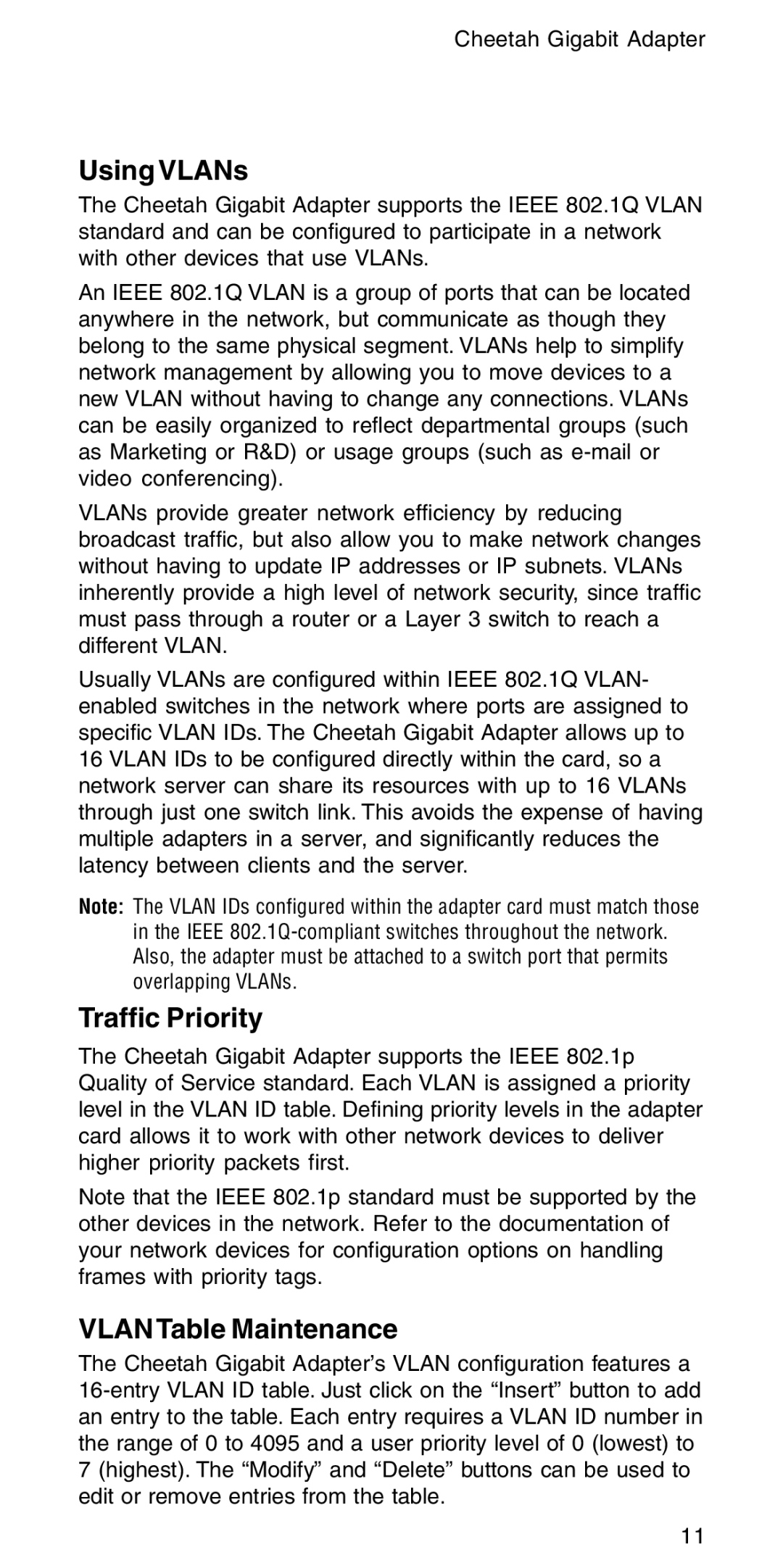 Accton Technology EN1407-SX manual Using VLANs, Traffic Priority, VLANTable Maintenance 