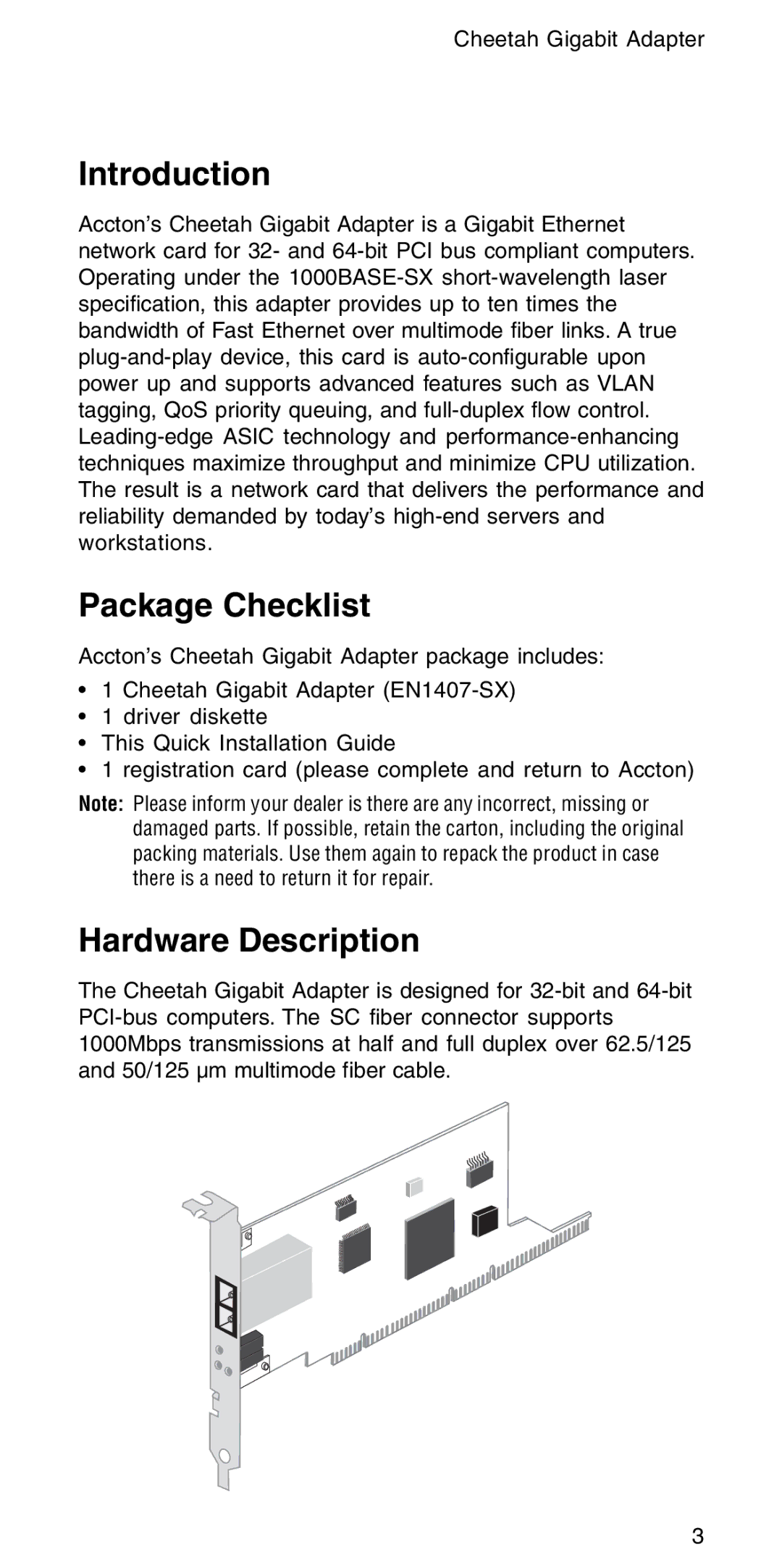 Accton Technology EN1407-SX manual Introduction, Package Checklist, Hardware Description 