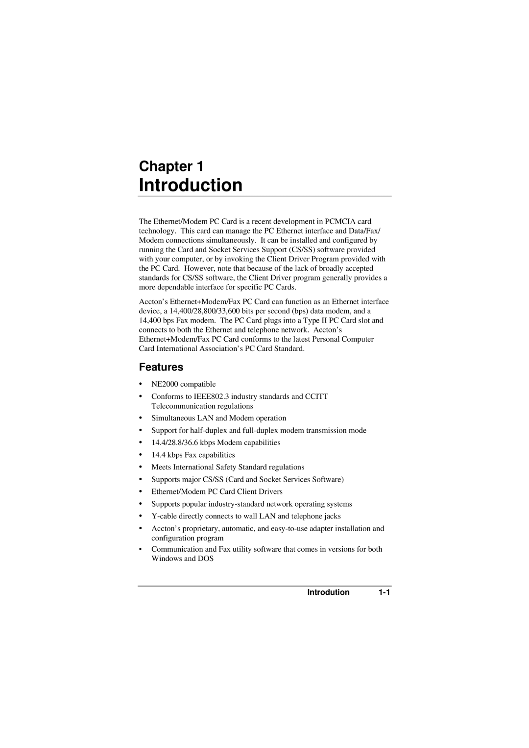 Accton Technology EN2218 manual Introduction, Chapter, Features 