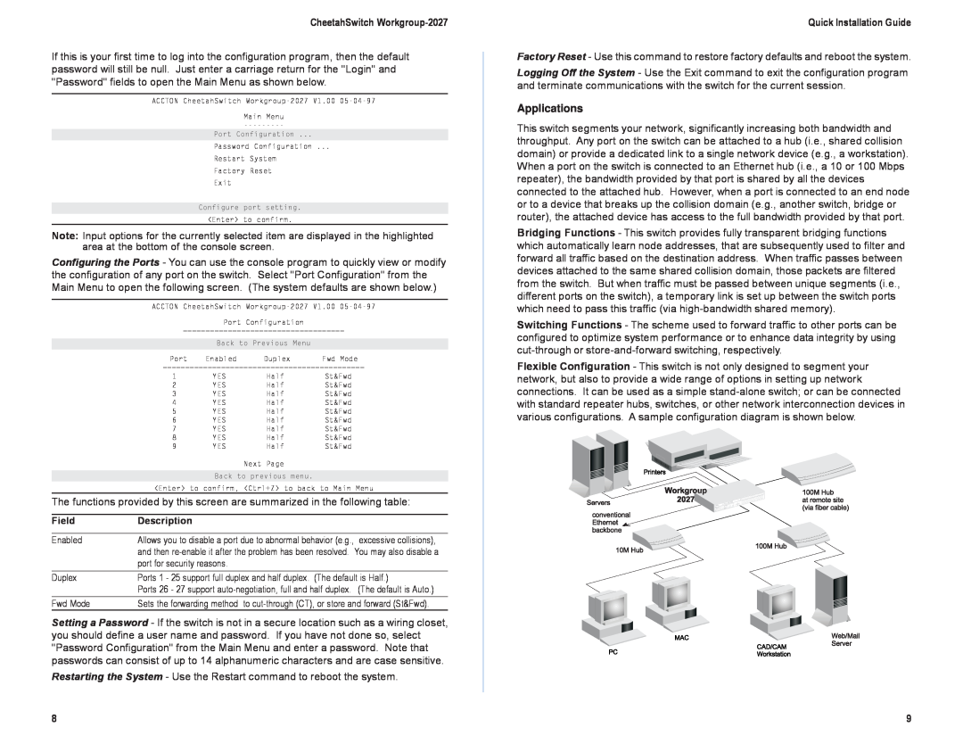 Accton Technology E0298-R03, ES2027, 150185-101 manual CheetahSwitch Workgroup-2027, Quick Installation Guide, Applications 