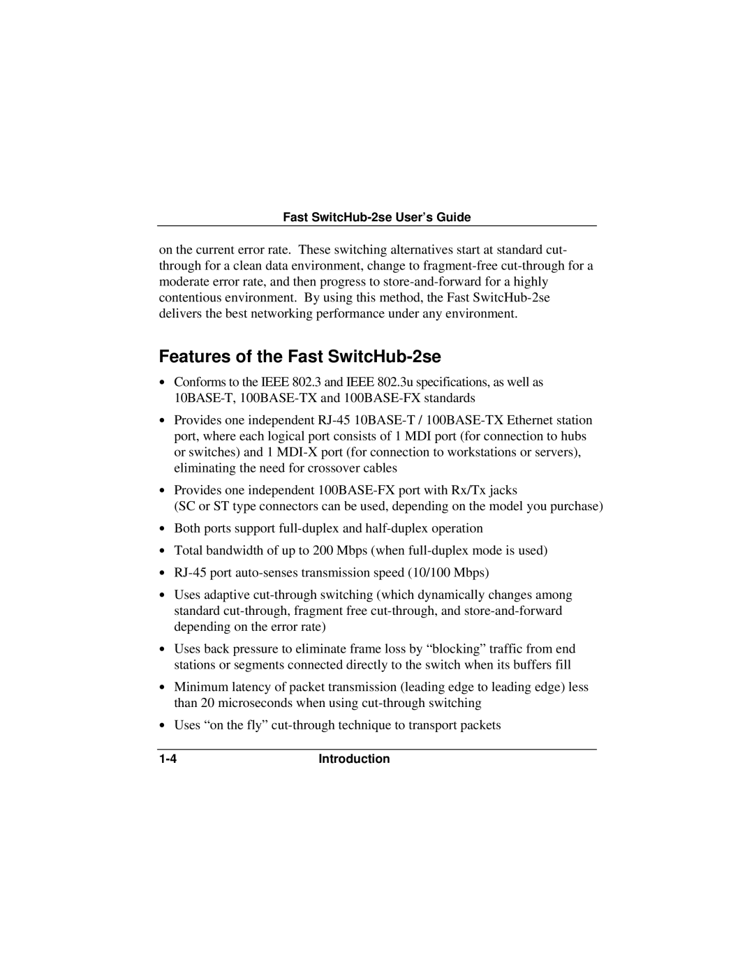 Accton Technology ES3002-TF manual Features of the Fast SwitcHub-2se 