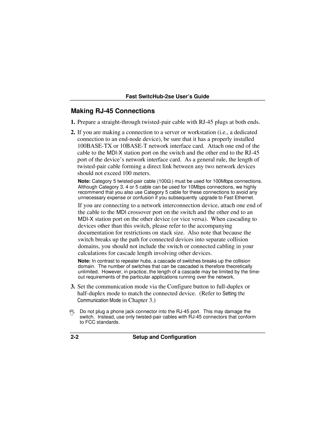 Accton Technology ES3002-TF manual Making RJ-45 Connections, Communication Mode in Chapter 