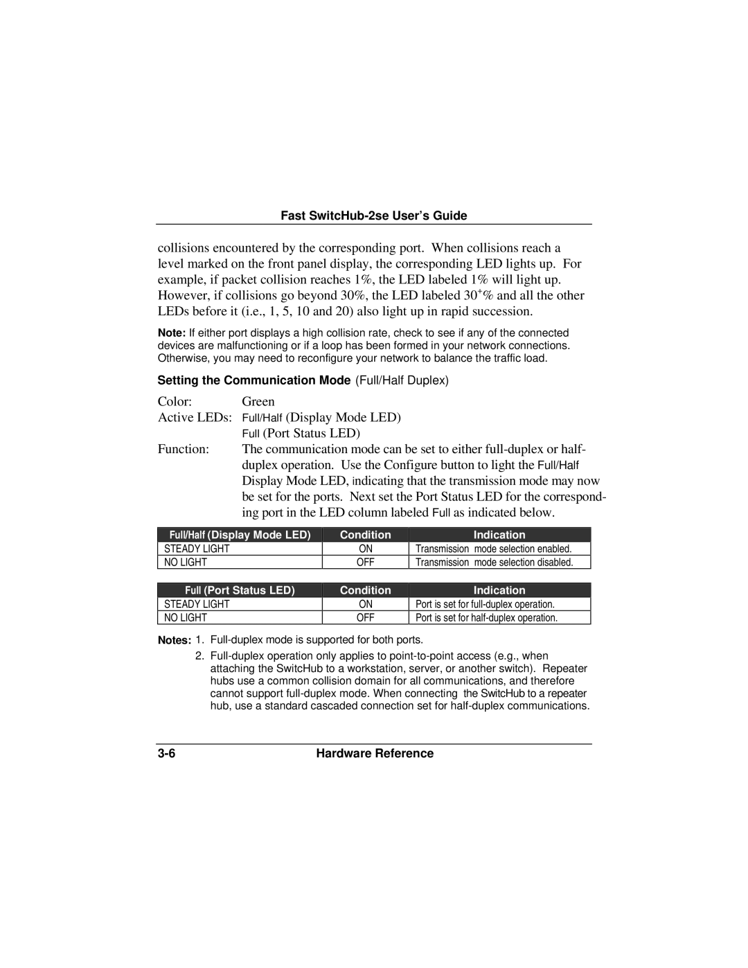 Accton Technology ES3002-TF manual Setting the Communication Mode Full/Half Duplex 