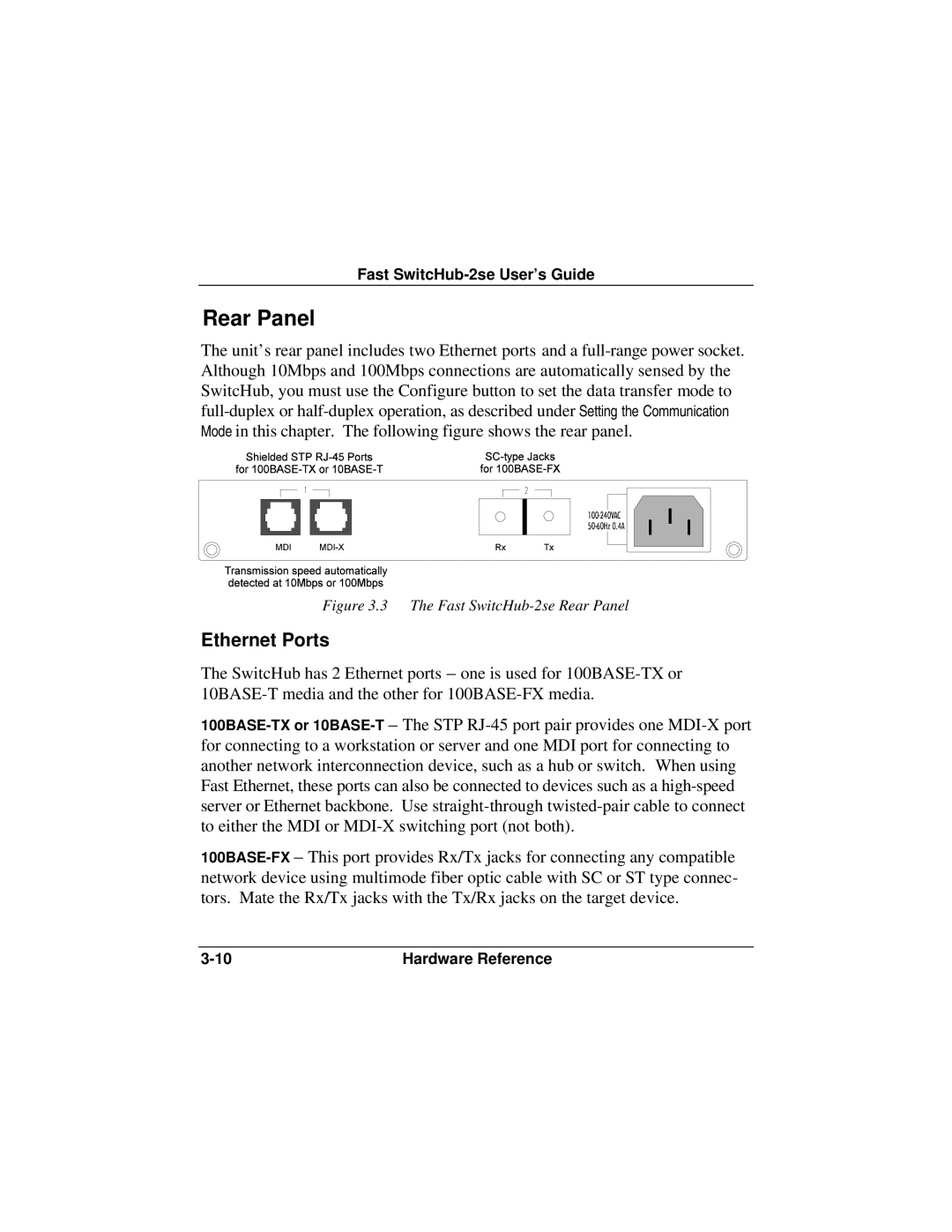 Accton Technology ES3002-TF manual Rear Panel, Ethernet Ports 