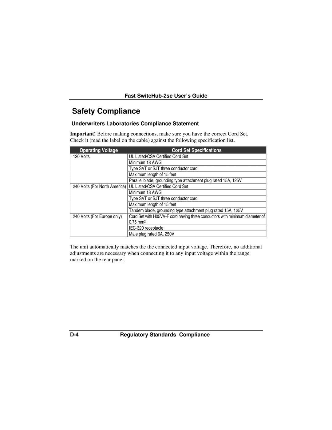 Accton Technology ES3002-TF manual Safety Compliance, Underwriters Laboratories Compliance Statement 