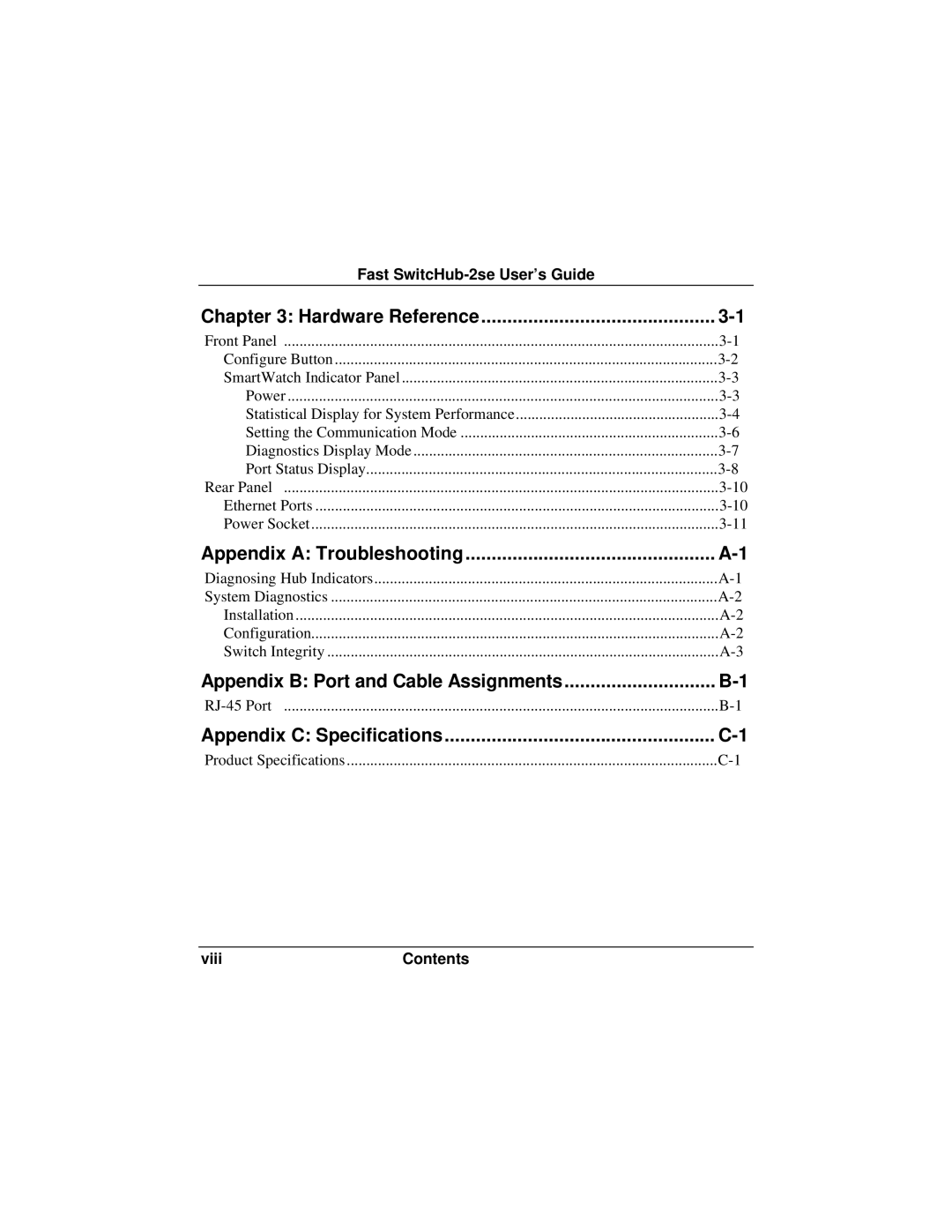 Accton Technology ES3002-TF manual Hardware Reference, Appendix a Troubleshooting, Appendix B Port and Cable Assignments 