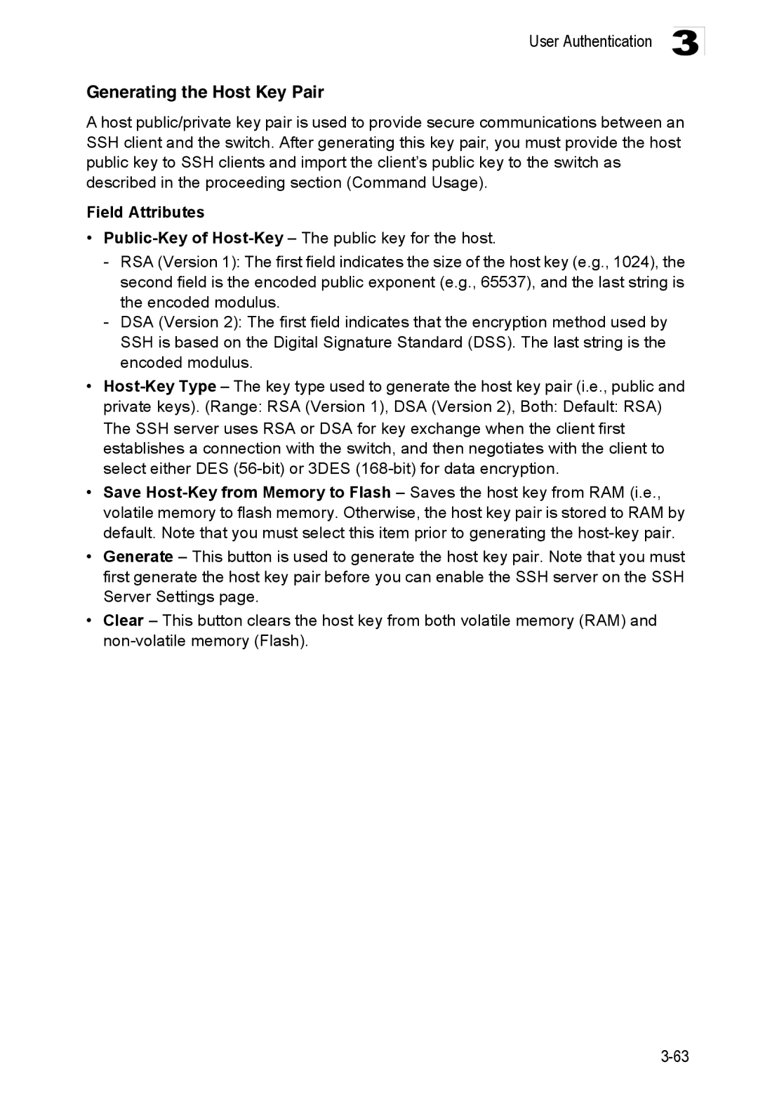 Accton Technology ES3552XA, ES3526XA manual Generating the Host Key Pair, Field Attributes 