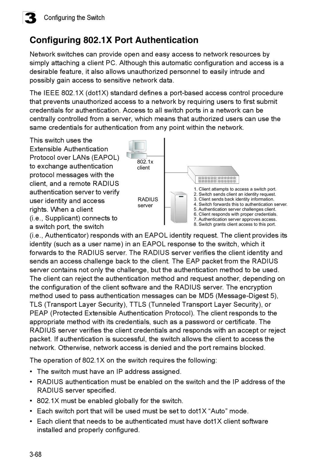 Accton Technology ES3526XA, ES3552XA manual Configuring 802.1X Port Authentication 