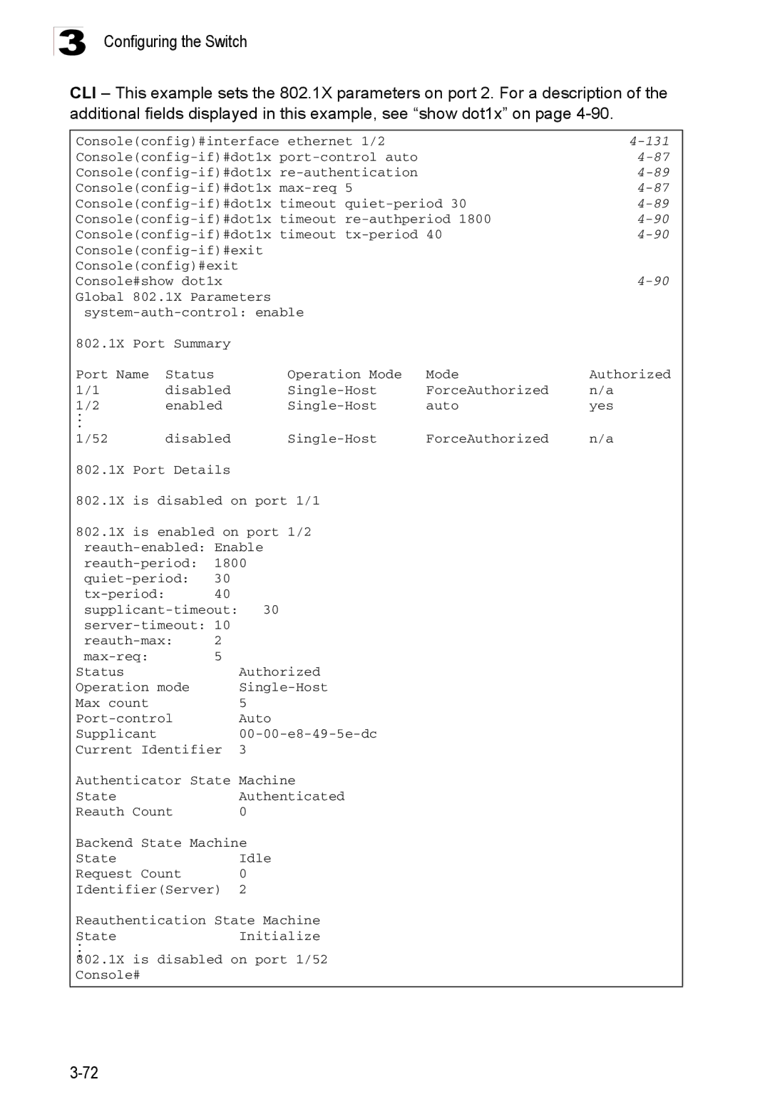 Accton Technology ES3526XA, ES3552XA manual Consoleconfig#interface ethernet 1/2 