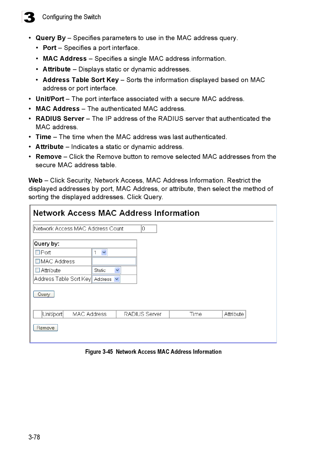 Accton Technology ES3526XA, ES3552XA manual Network Access MAC Address Information 