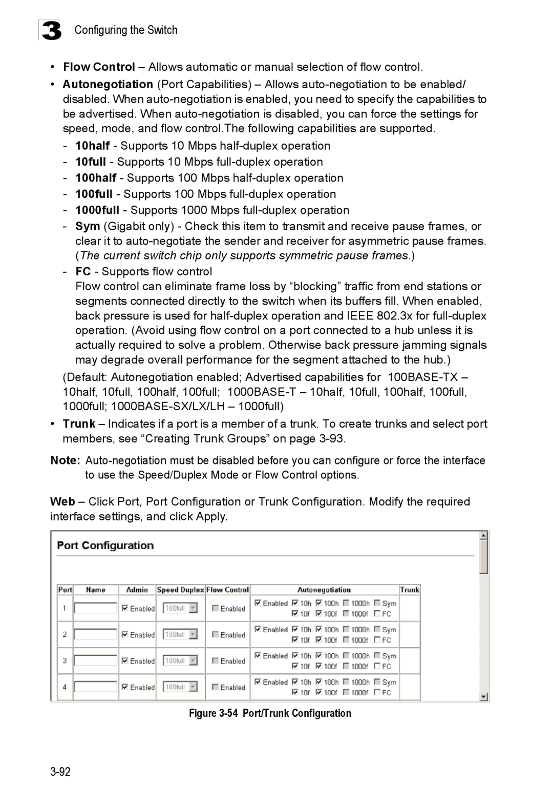 Accton Technology ES3526XA, ES3552XA manual Port/Trunk Configuration 