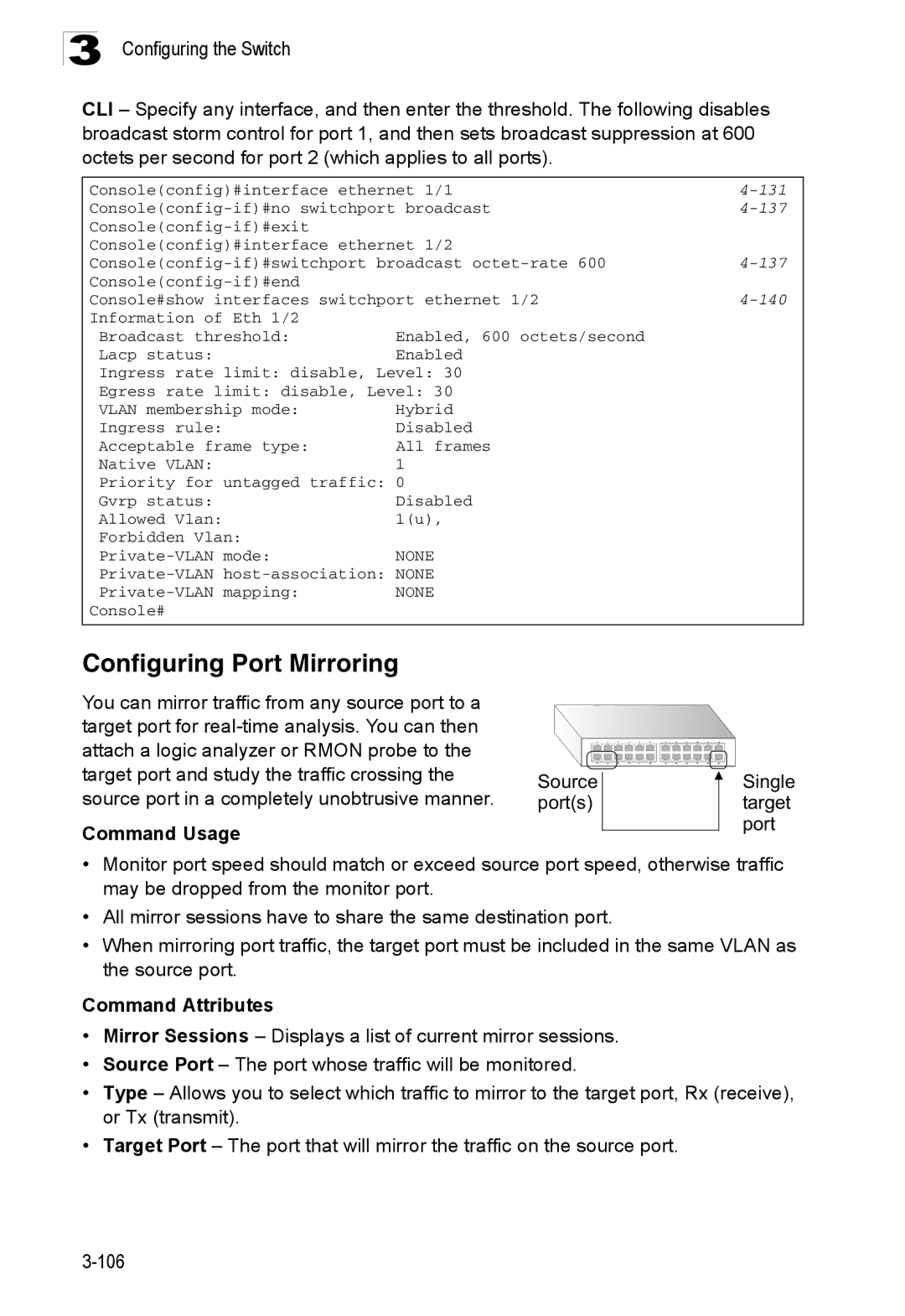 Accton Technology ES3526XA, ES3552XA manual Configuring Port Mirroring, 137, 140 