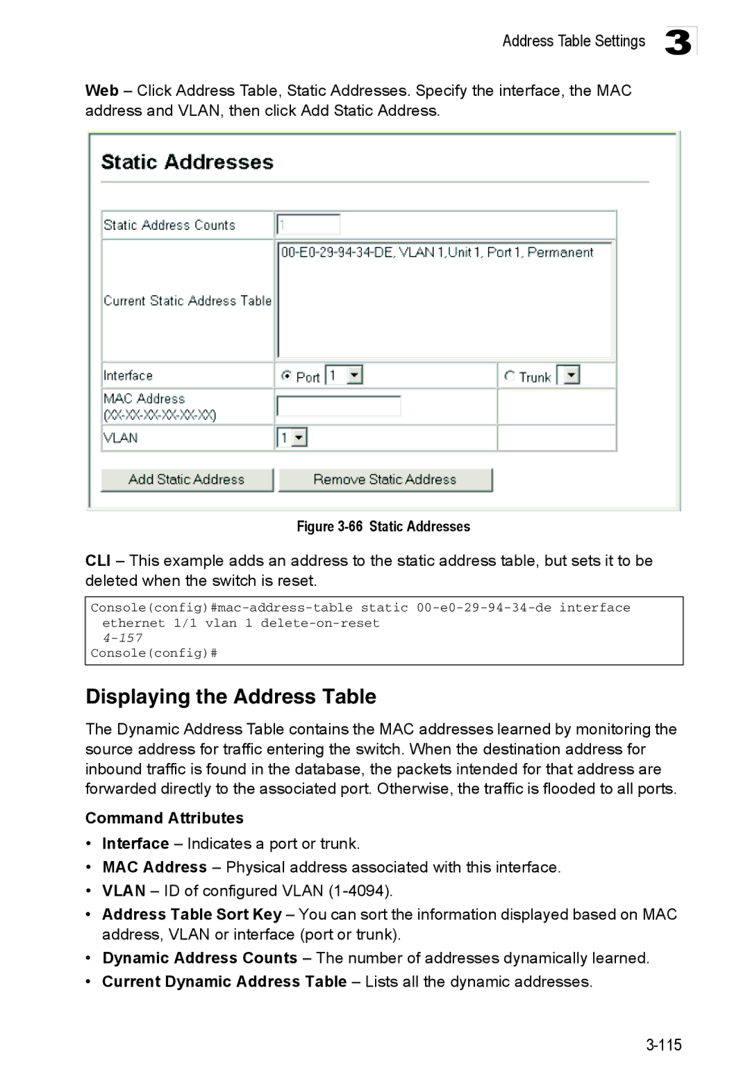 Accton Technology ES3552XA, ES3526XA manual Displaying the Address Table, 157 