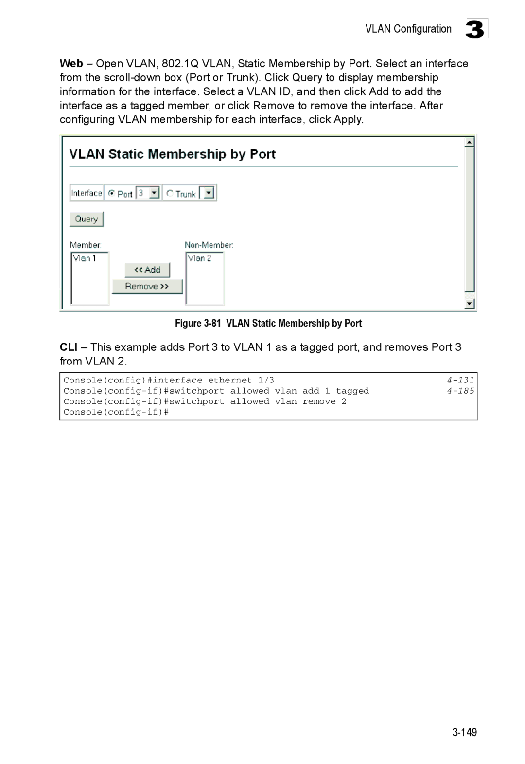 Accton Technology ES3552XA, ES3526XA manual Vlan Static Membership by Port 