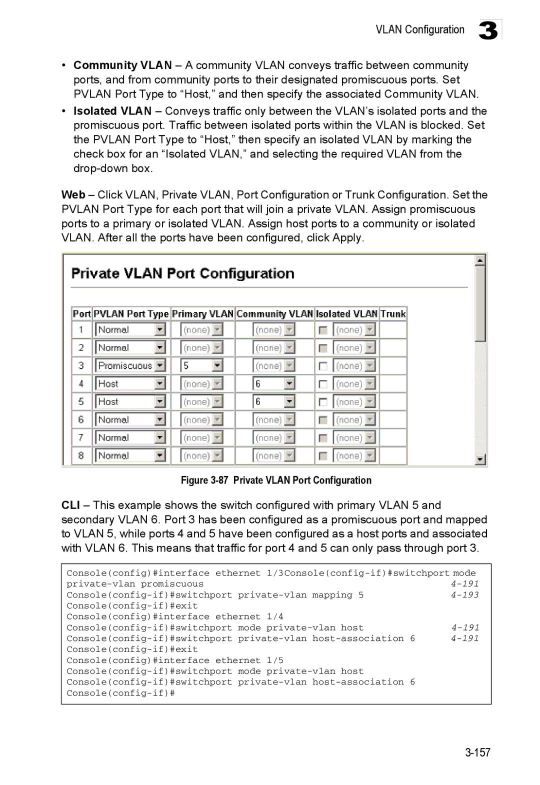 Accton Technology ES3552XA, ES3526XA manual Private Vlan Port Configuration, 191 