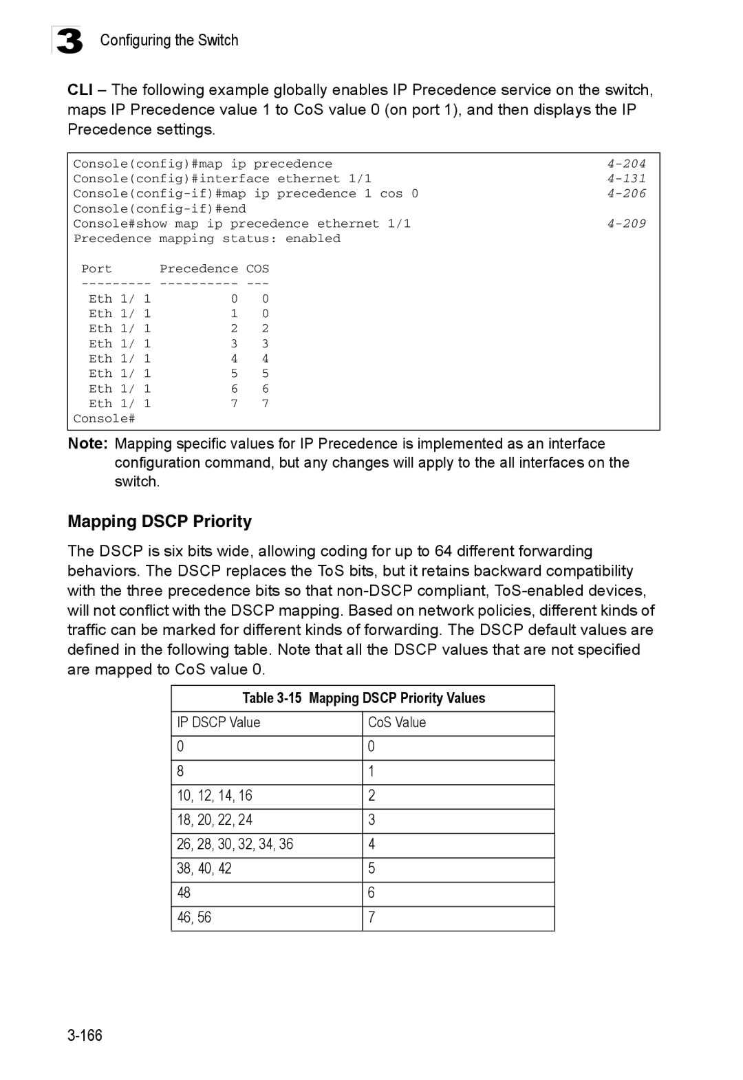 Accton Technology ES3526XA, ES3552XA manual Mapping Dscp Priority Values, 206, 209 