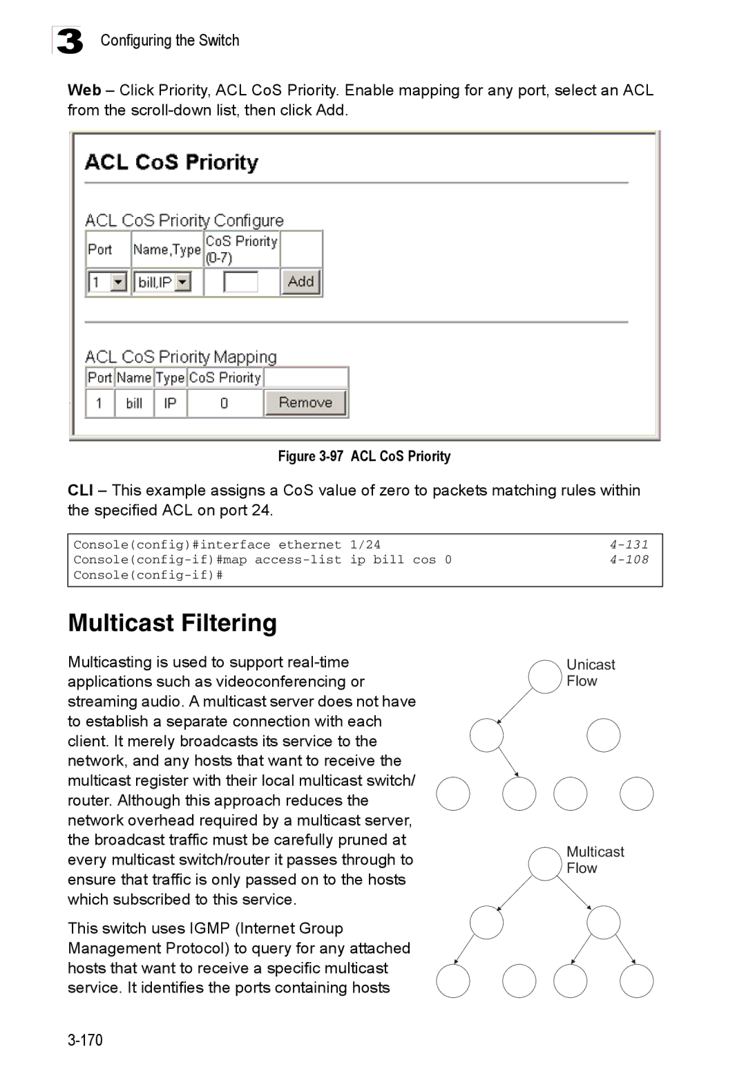 Accton Technology ES3526XA, ES3552XA manual Multicast Filtering, 108 