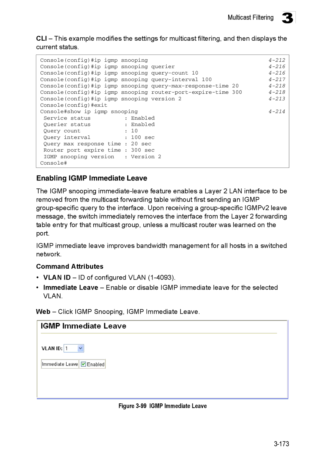 Accton Technology ES3552XA, ES3526XA manual Enabling Igmp Immediate Leave 