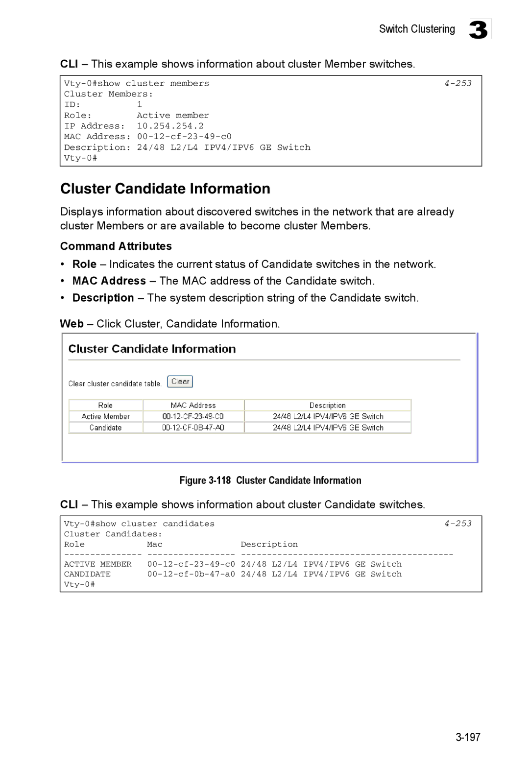 Accton Technology ES3552XA, ES3526XA manual Cluster Candidate Information, 253 